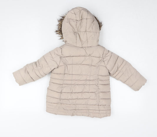 Brit Island Girls Beige Puffer Jacket Size 2-3 with Fur Trim