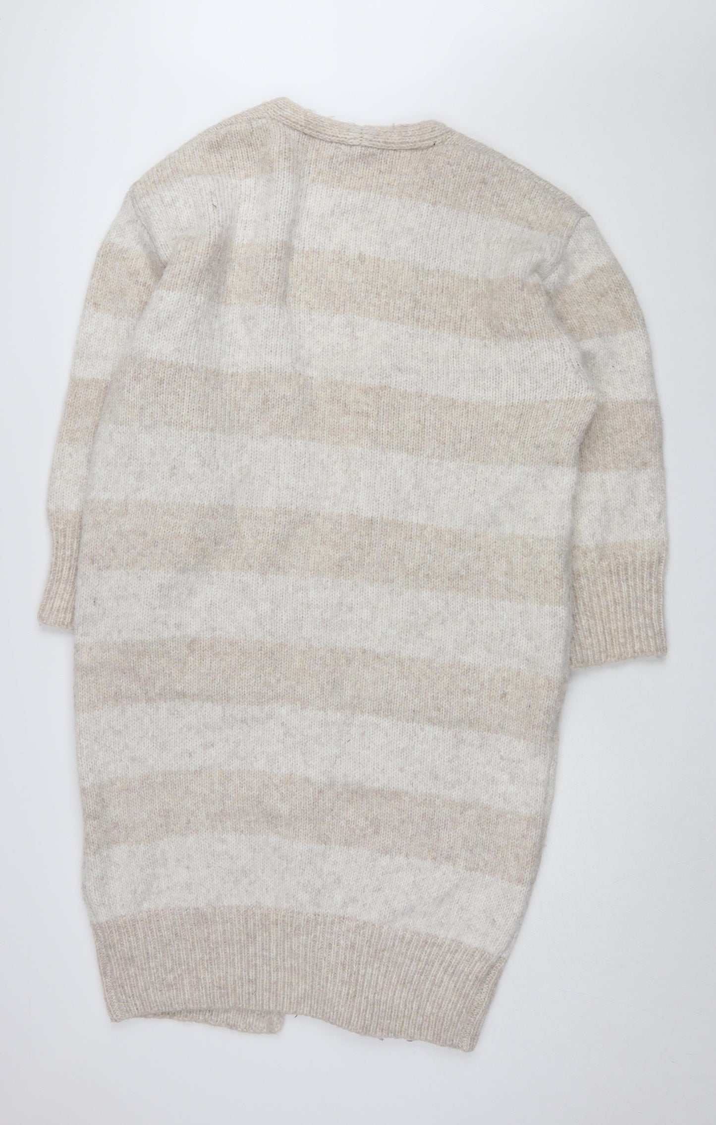 Topshop Women's Beige Striped Cardigan Medium