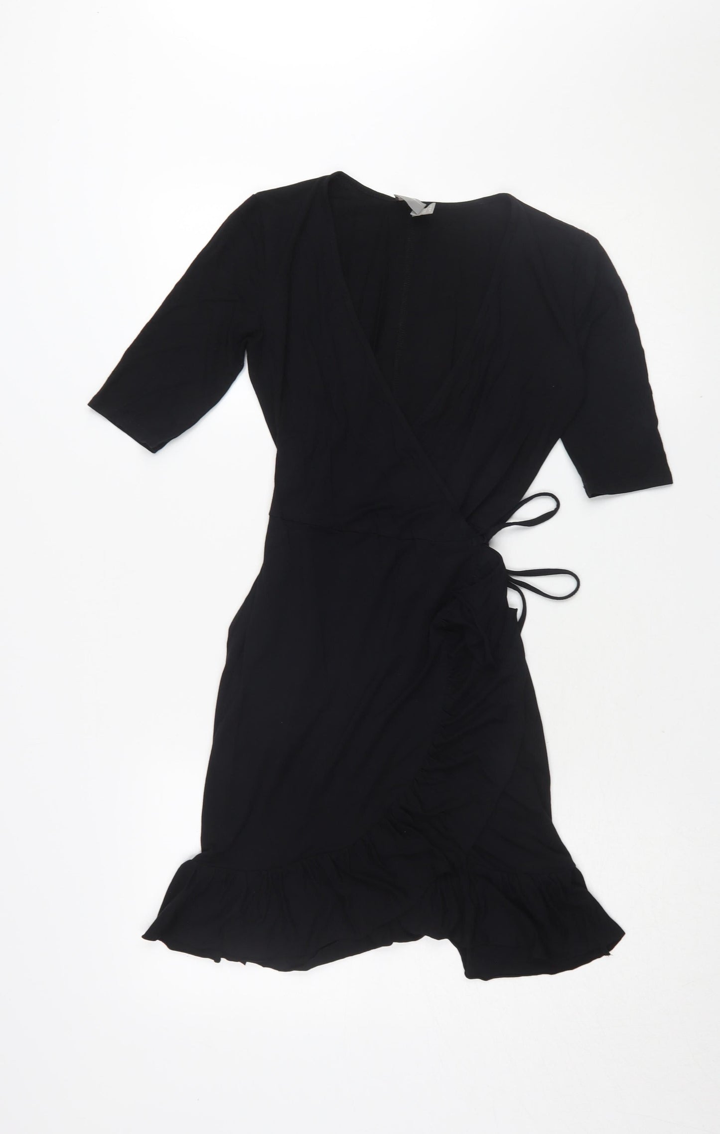 ASOS Women's Black Wrap Dress, Size 6, 3/4 Sleeve