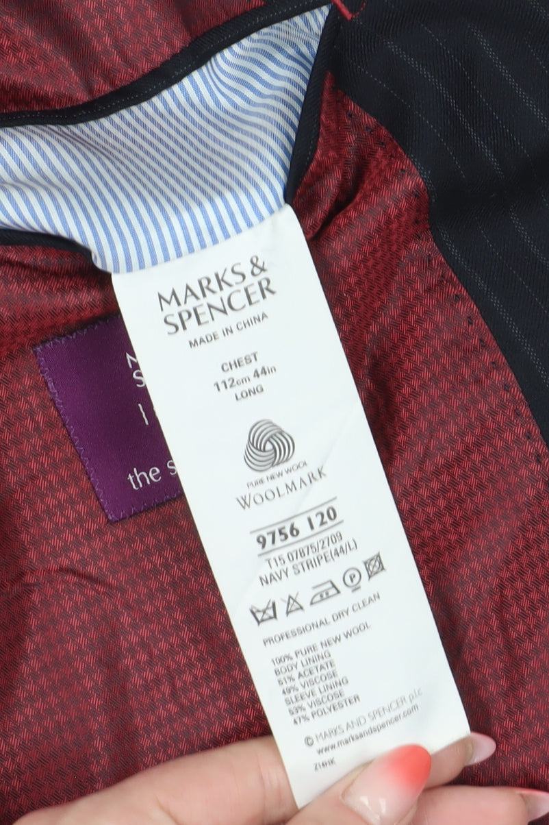 Marks and Spencer Men's Black Striped Blazer 44L