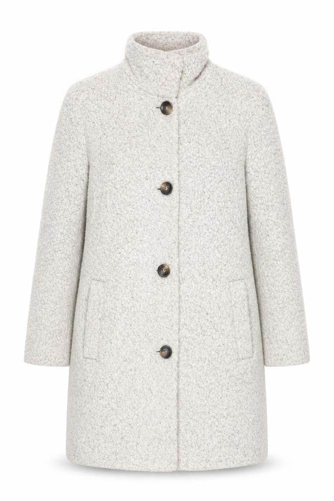 Front view of Betty Jackson Black women’s ivory overcoat, size UK 10