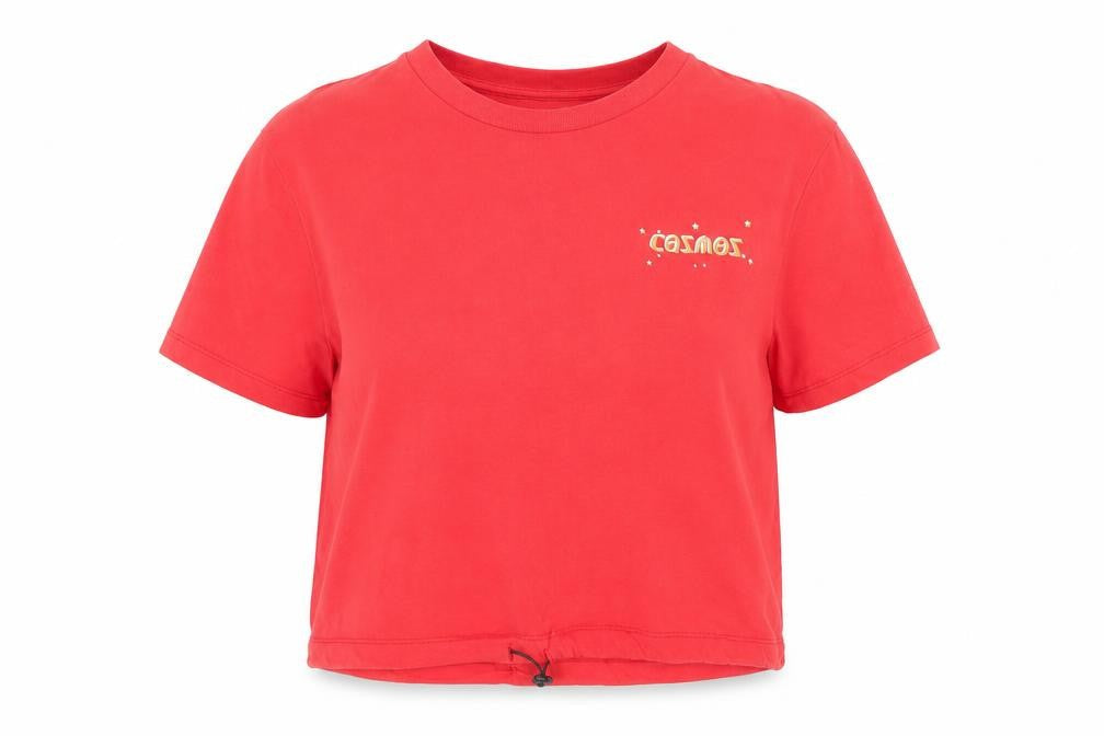Urban Outfitters Women's Red Cropped T-Shirt - Size M, Cosmos Print