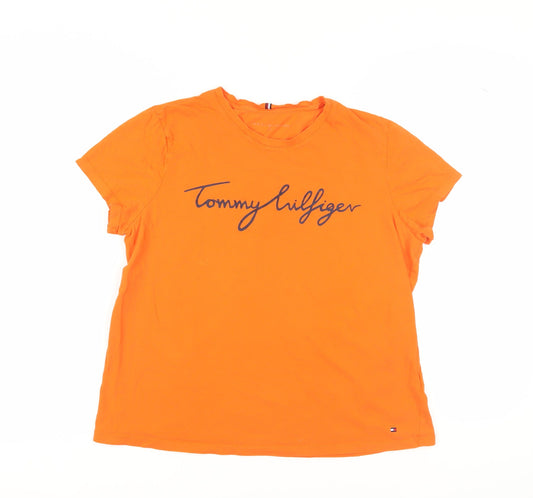 Tommy Hilfiger Unisex Orange T-Shirt XL, Crew Neck, Short Sleeve