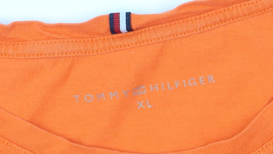 Tommy Hilfiger Unisex Orange T-Shirt XL, Crew Neck, Short Sleeve