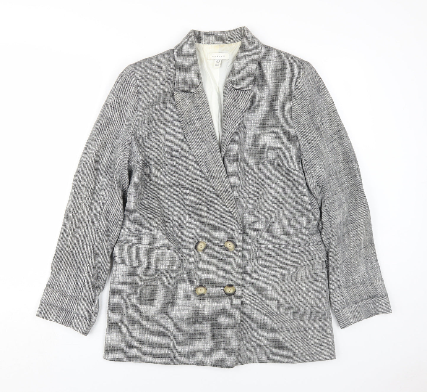 Topshop Women’s Grey Blazer, Size 10, Double-Breasted