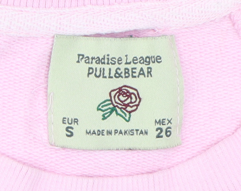 Pull & Bear Women's Pink Crew Neck Graphic Sweatshirt S