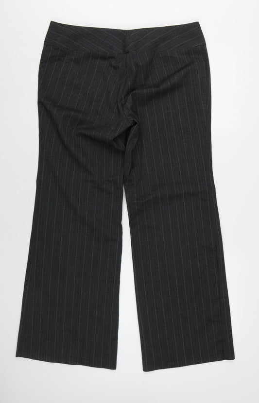 Internacionale Women's Black Striped Wide-Leg Trousers Size 16