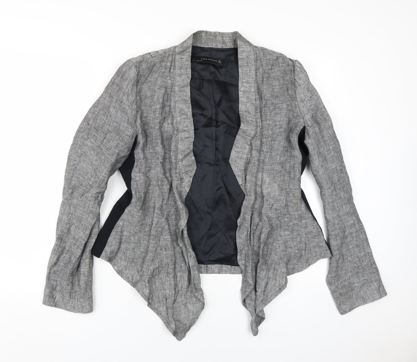 Zara Women's Grey Linen Blazer, Size L, Casual Classic