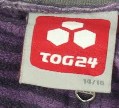 TOG24 Women's Purple Striped Henley Sweatshirt - Size 14