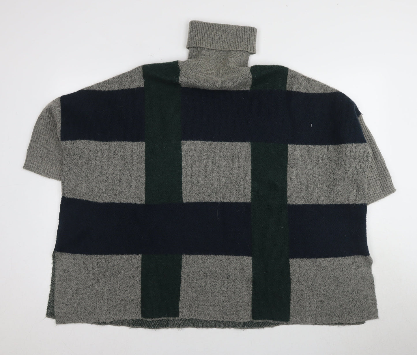 Vero Moda Women's Grey Checked Cape Roll Neck Jumper Size L