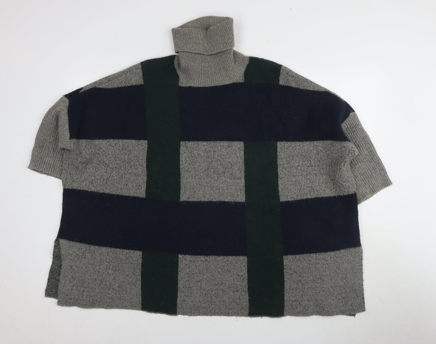 Vero Moda Women's Grey Checked Cape Roll Neck Jumper Size L