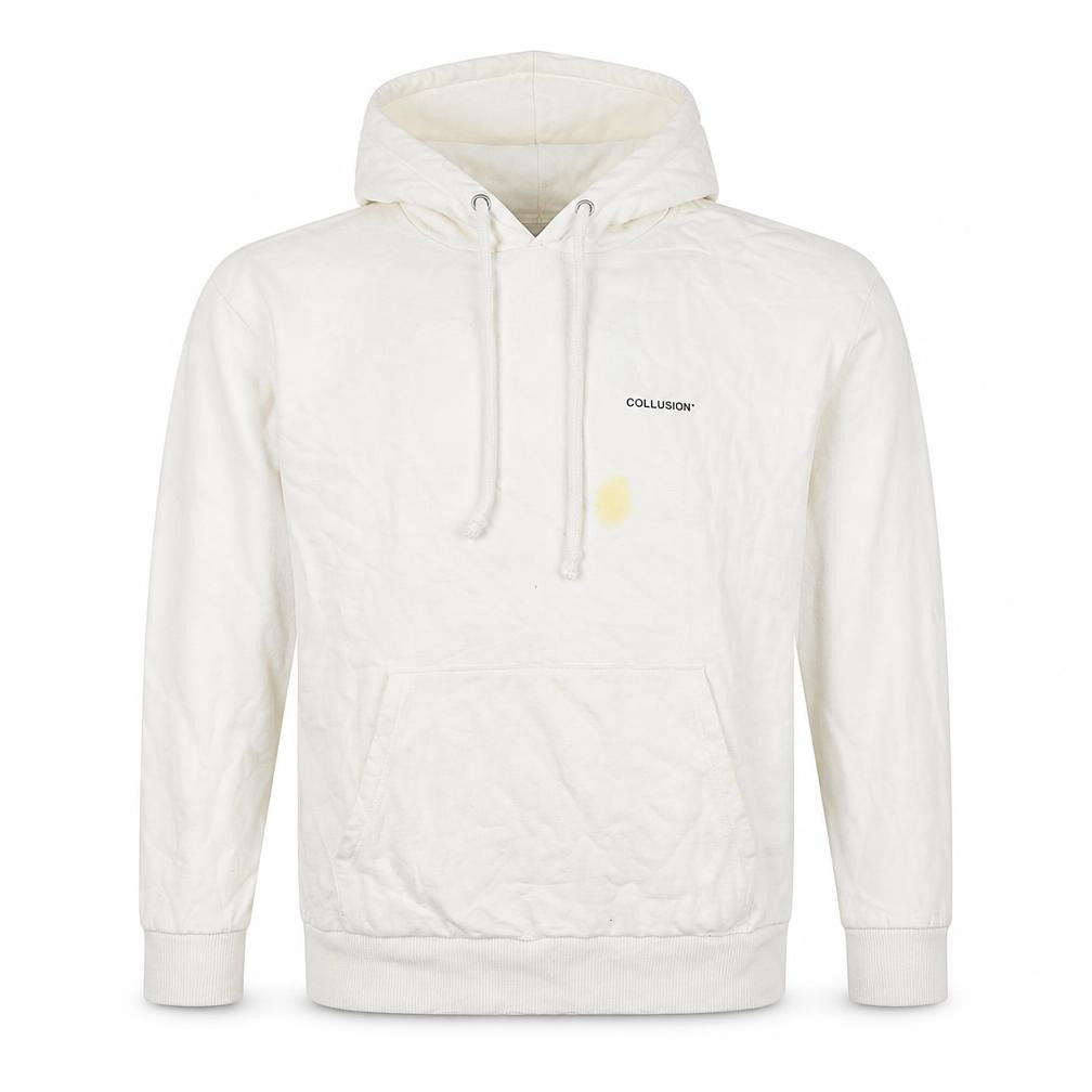 Collusion White Pullover Hoodie, L, Unisex, Logo, Cotton
