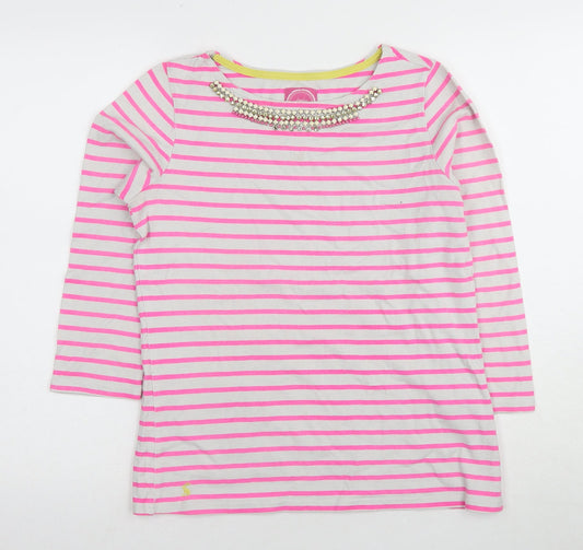 Joules Women's Pink Striped T-Shirt, Size 10, Casual Chic