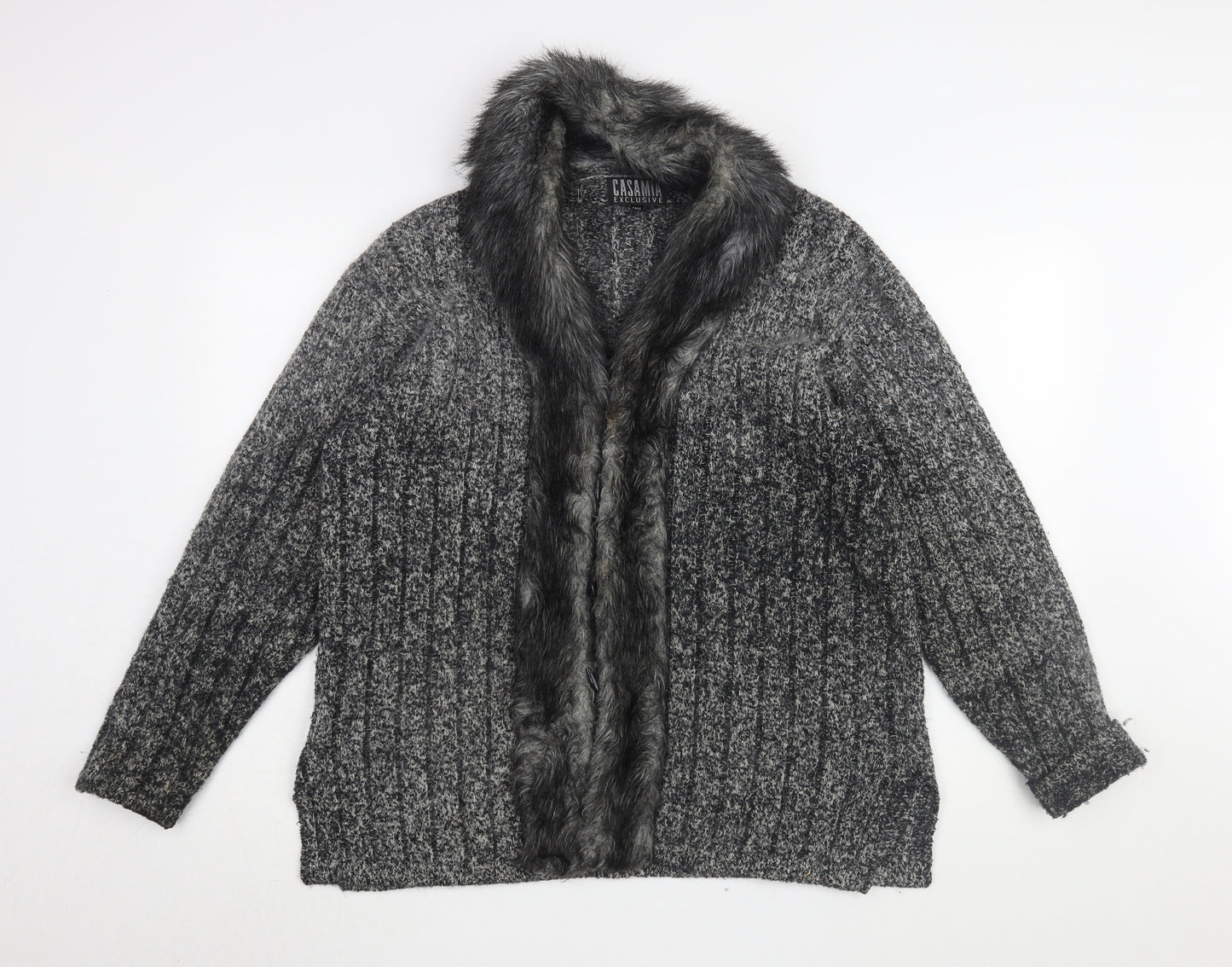Casamia Women's Grey Fur Trimmed Coatigan, One Size