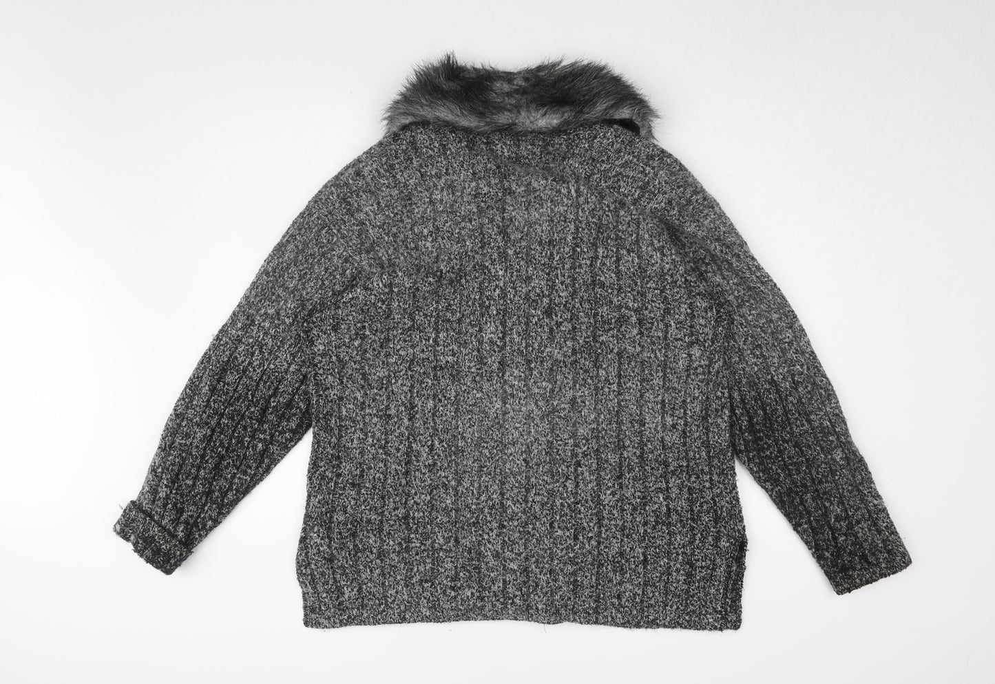 Casamia Women's Grey Fur Trimmed Coatigan, One Size