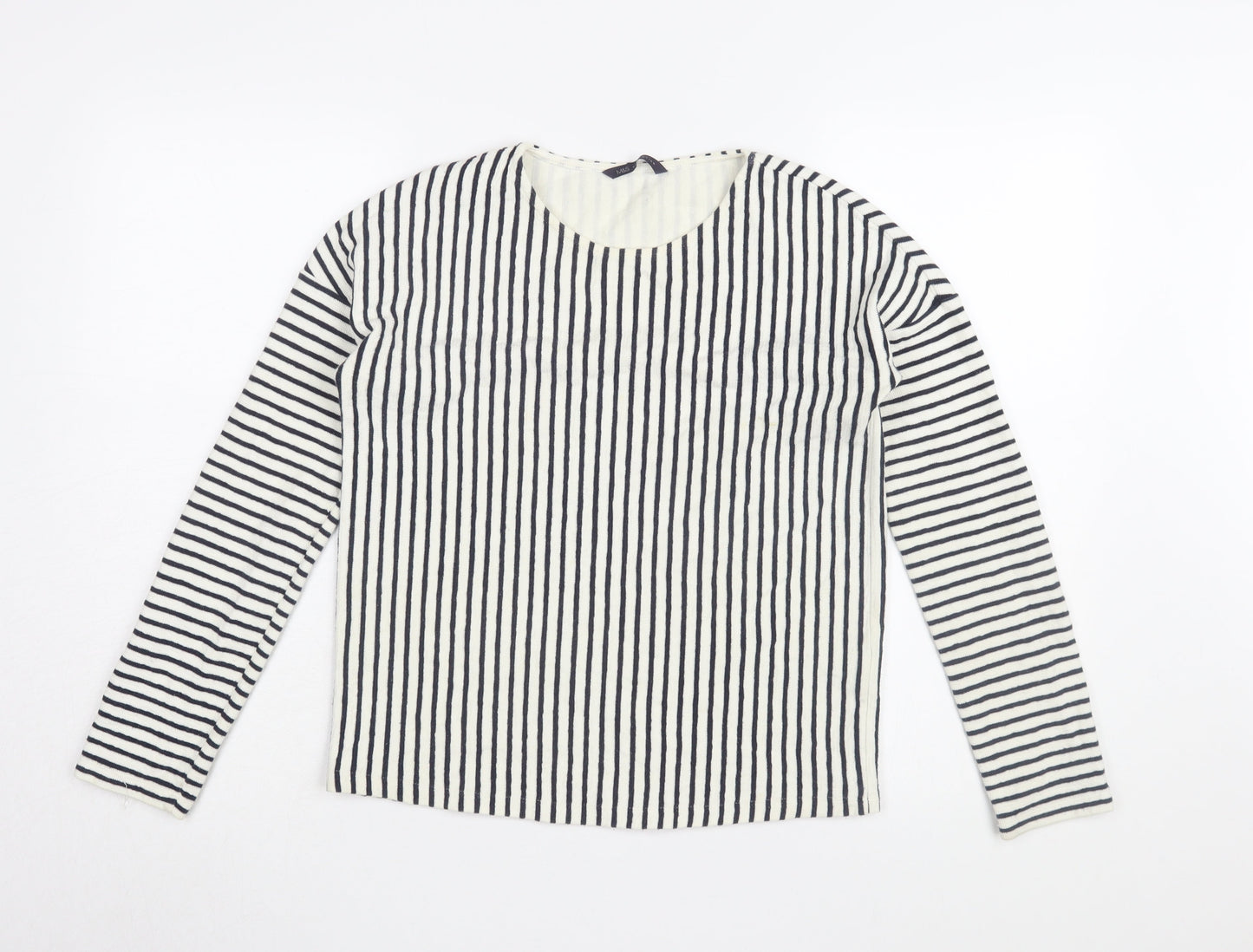 Marks and Spencer Women's White Striped T-Shirt Size 8