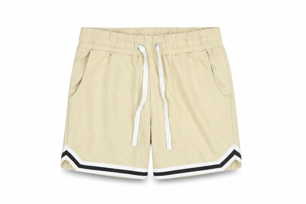 Front view of boohooMAN Men's Beige Sweat Shorts, size S, Summer