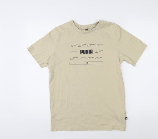 Puma Men's Beige Cotton Crew Neck T-Shirt S