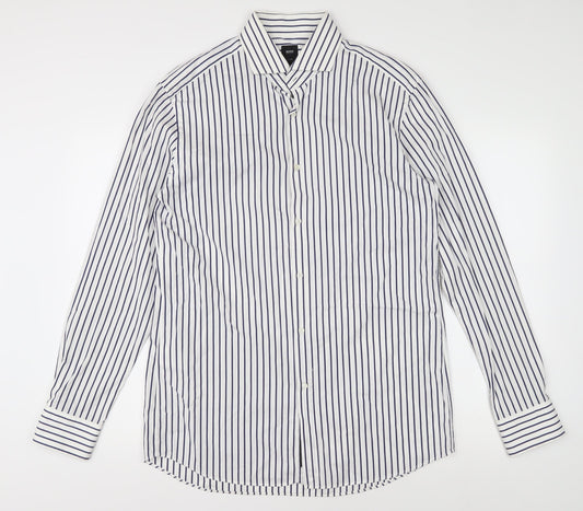 BOSS Men's White Striped Slim Fit Dress Shirt, M