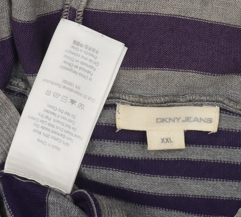 DKNY Jeans Unisex Purple Grey Striped 2XL Hoodie