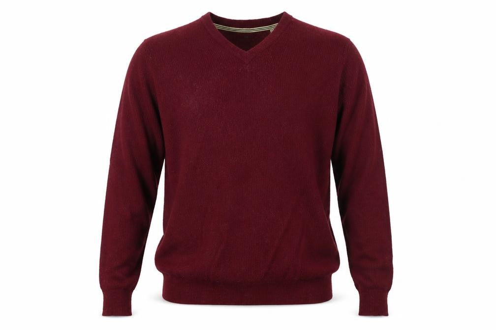 Front view of Hammond & Co. Men's Red XL Wool Pullover V-Neck Jumper