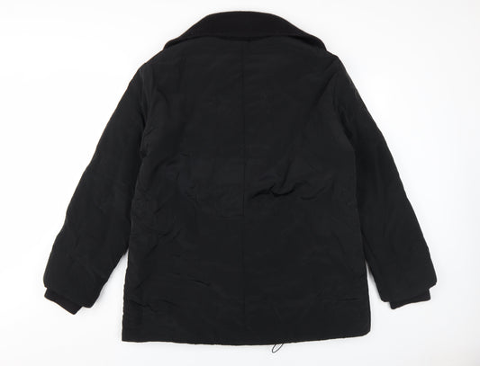 Frandsen Women's Black Long Jacket, Size 14, Hooded Overcoat