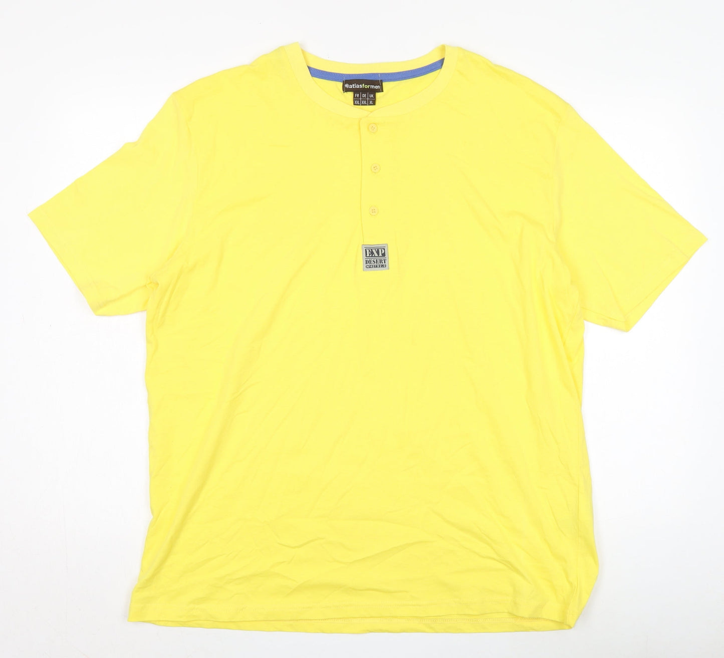 Atlasformen Men’s Yellow Henley T-Shirt XL, Short Sleeve, Cotton