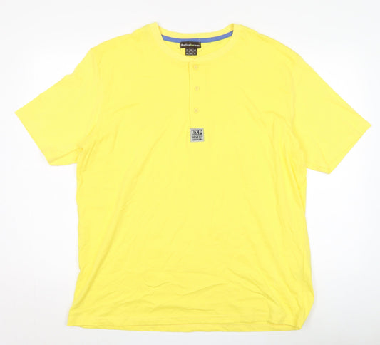 Atlasformen Men’s Yellow Henley T-Shirt XL, Short Sleeve, Cotton
