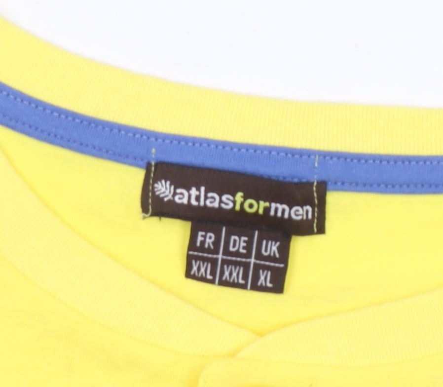 Atlasformen Men’s Yellow Henley T-Shirt XL, Short Sleeve, Cotton