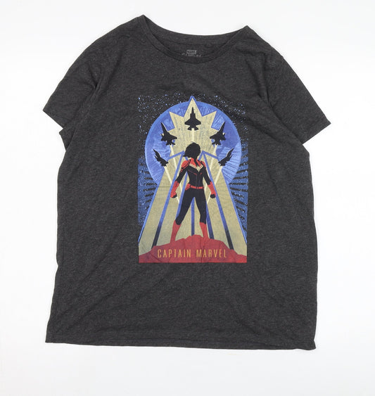 Marvel Grey Captain Marvel T-Shirt, Unisex Adults S