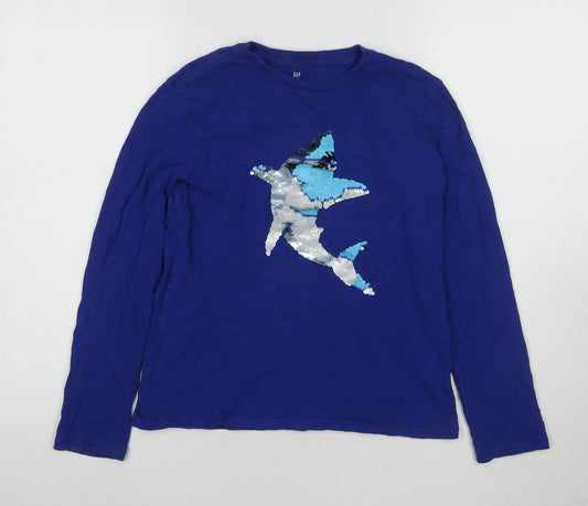Gap Boys Blue XL Sequin Shark Graphic Long Sleeve T-Shirt