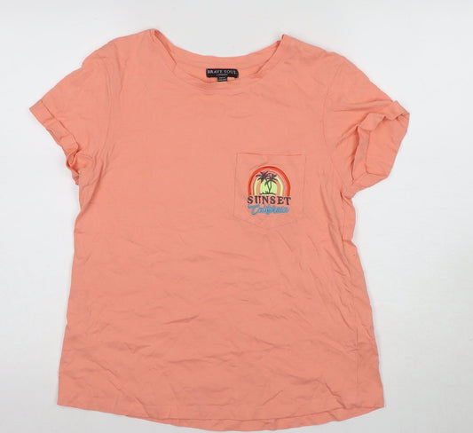 Brave Soul Women's Orange T-Shirt M Embroidered Short Sleeve