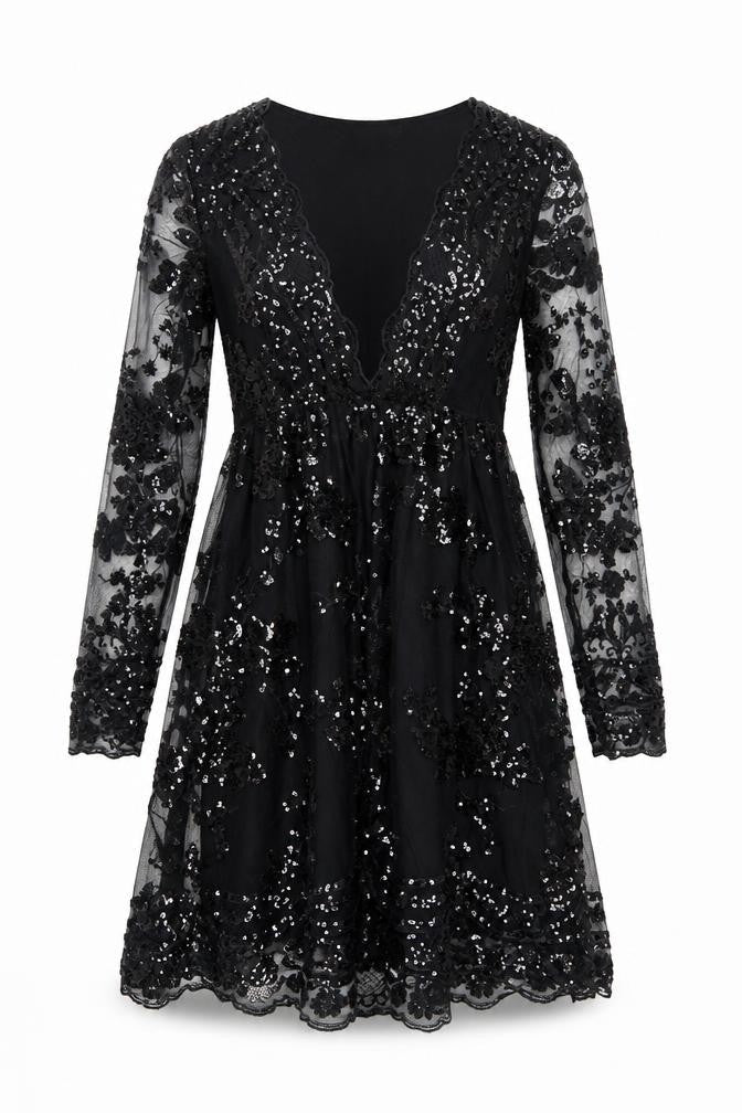 Front view of Boohoo Black Sequin Party Dress UK 10