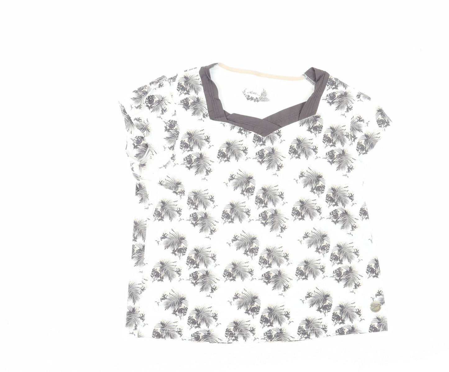 Dash Women's White Floral T-Shirt, Size 18, V-Neck
