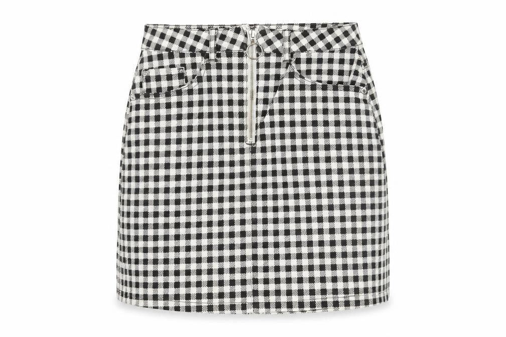 Front view of Denim Co Women's Black & White Checked Skirt, size 10