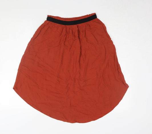 H&M Women's Red A-Line Midi Skirt, Size 8 Elastic Waist