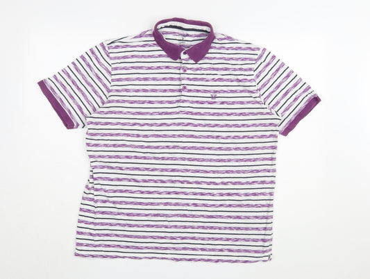 James Pringle Men's Purple Striped Polo Shirt L