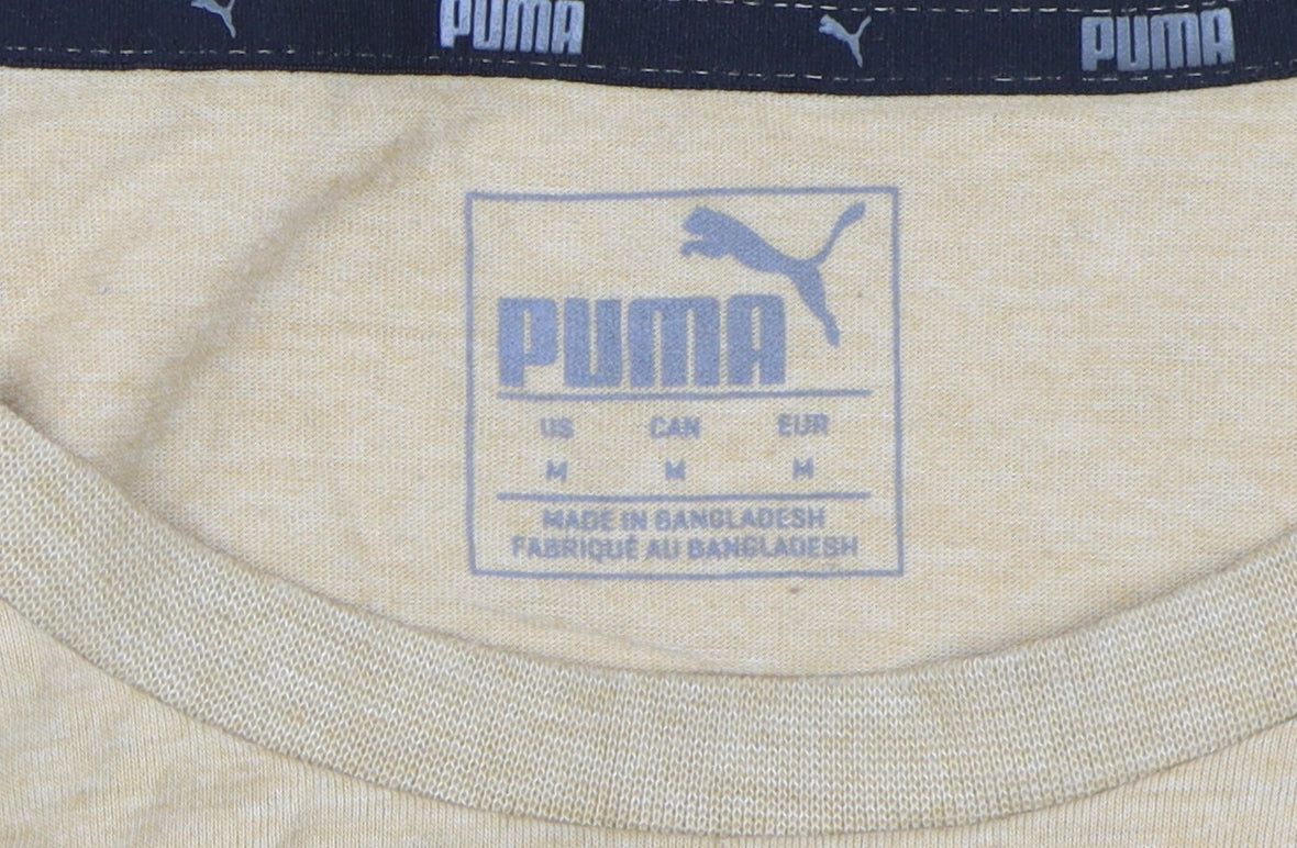 Puma Men's Beige Logo T-Shirt, Size M, Short Sleeve