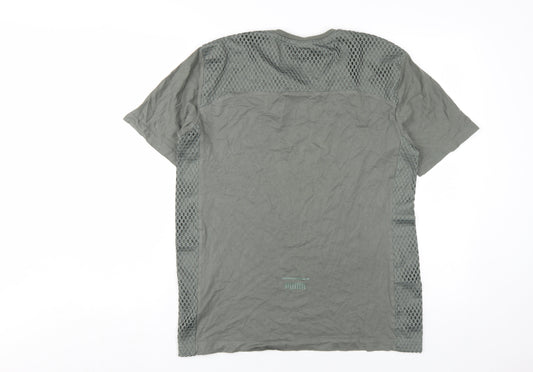 Puma Men's Green V-Neck T-Shirt, Size M, Breathable Casual