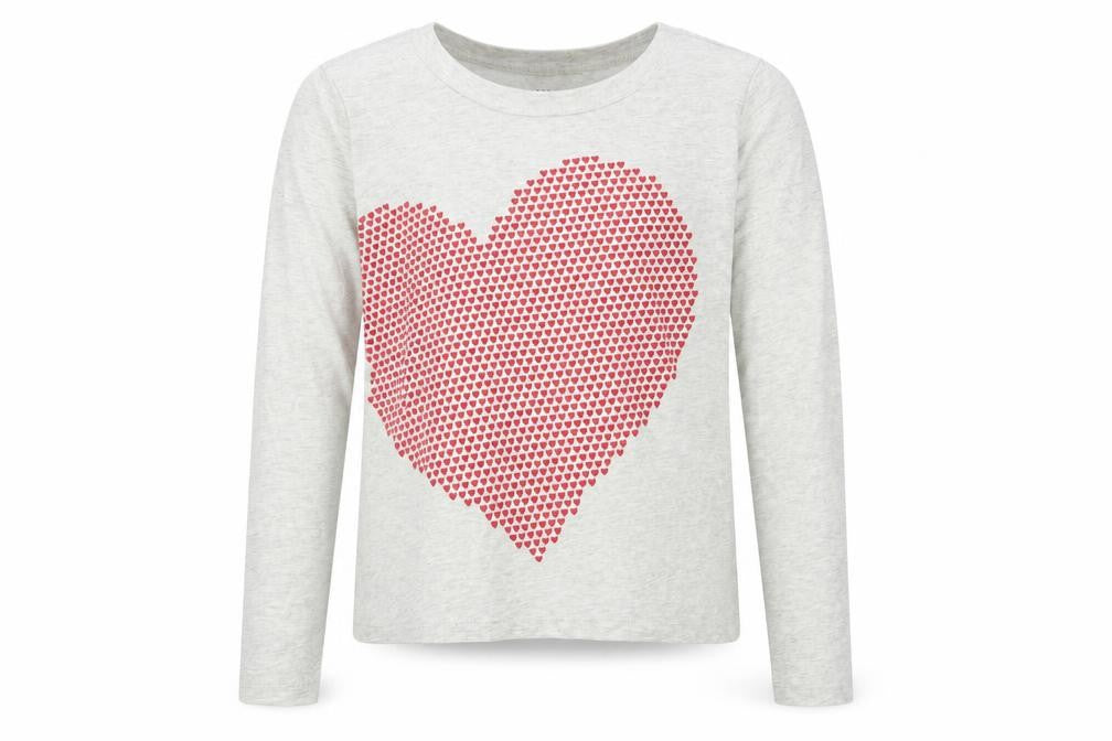 Front view of Gap girls’ heart print t-shirt grey 10-11y regular fit