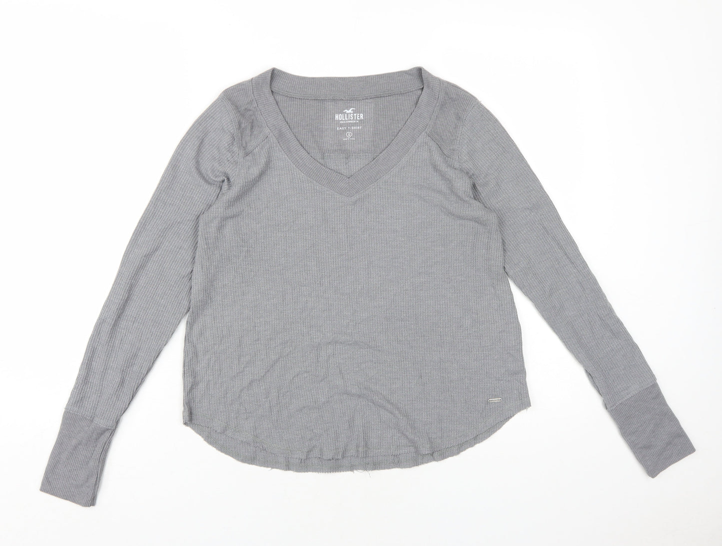 Hollister Women Grey Long Sleeve Jersey V-Neck T-Shirt