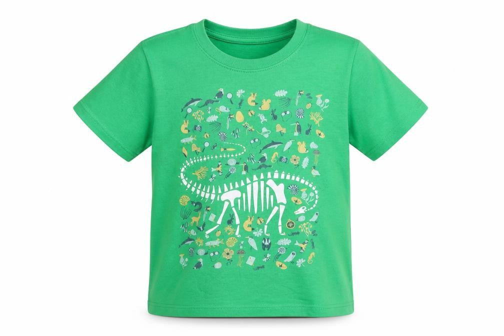 Natural History Museum Boys Green Dinosaur T-Shirt, Size 7-8, Short Sleeve