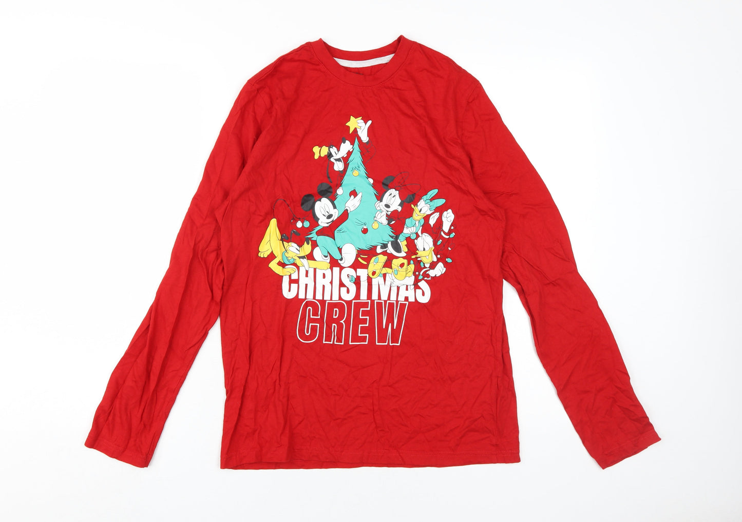 Disney Men Red XS Christmas Crew T-Shirt