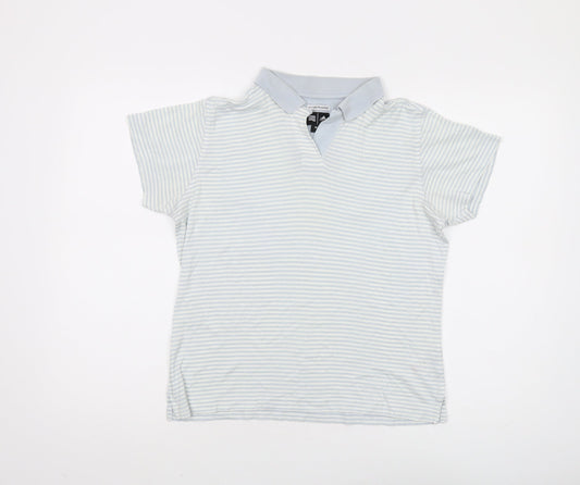 Adidas Unisex Blue Striped Polo Shirt M