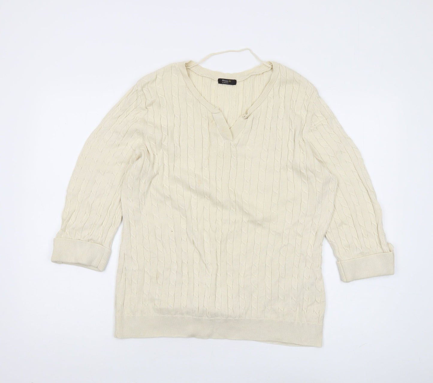 Happy D Women's Ivory Cable Knit Pullover Jumper L