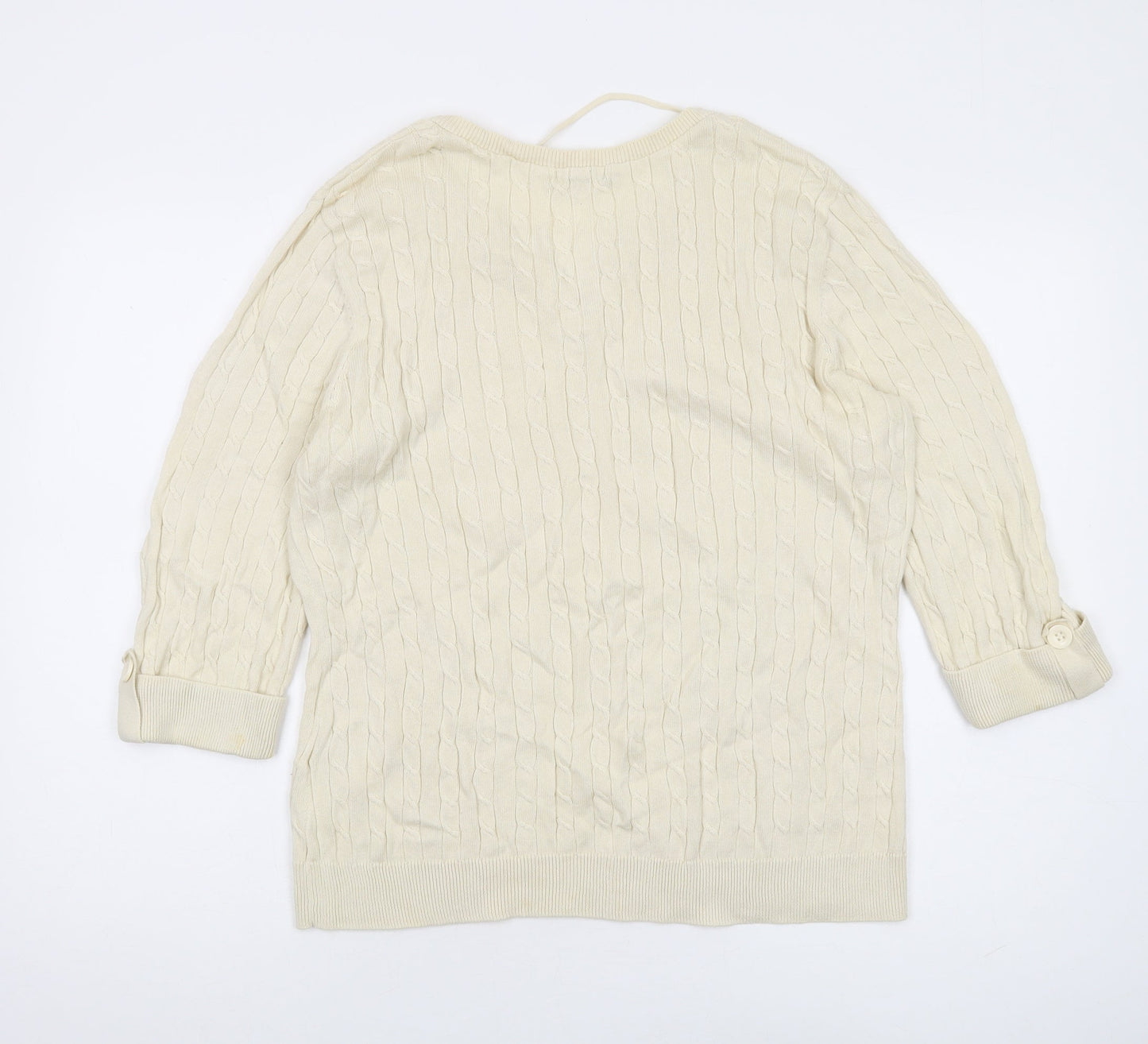 Happy D Women's Ivory Cable Knit Pullover Jumper L