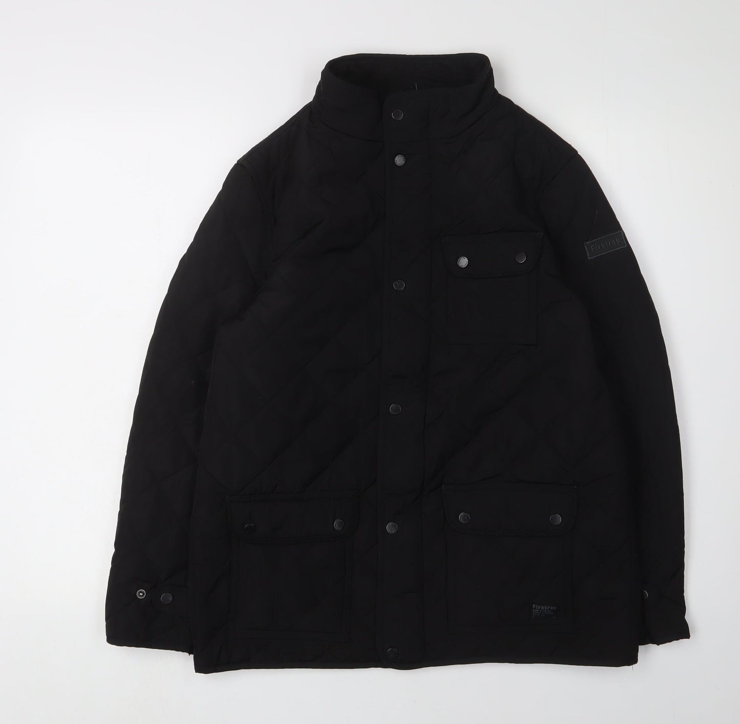 Firetrap Boys Black Quilted Jacket 13 Yrs Snap Closure