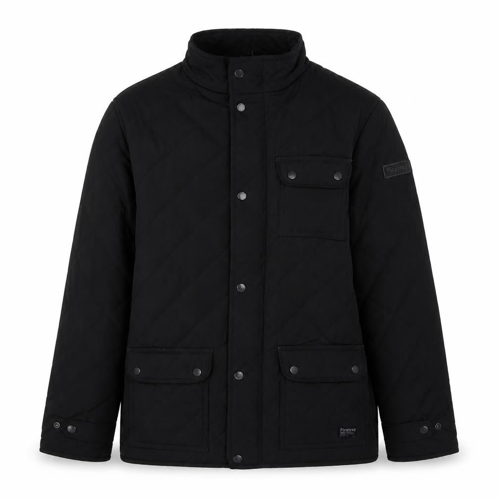 Front view of Firetrap boys’ black quilted jacket 13 yrs snap closure