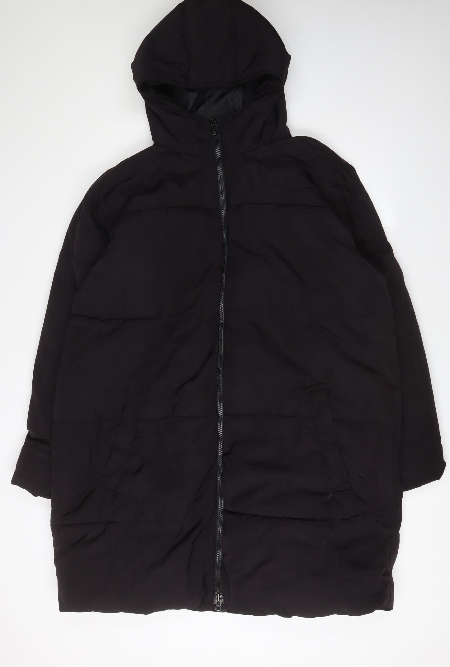 ASOS Unisex Black Puffer Jacket M Long Hooded Insulated