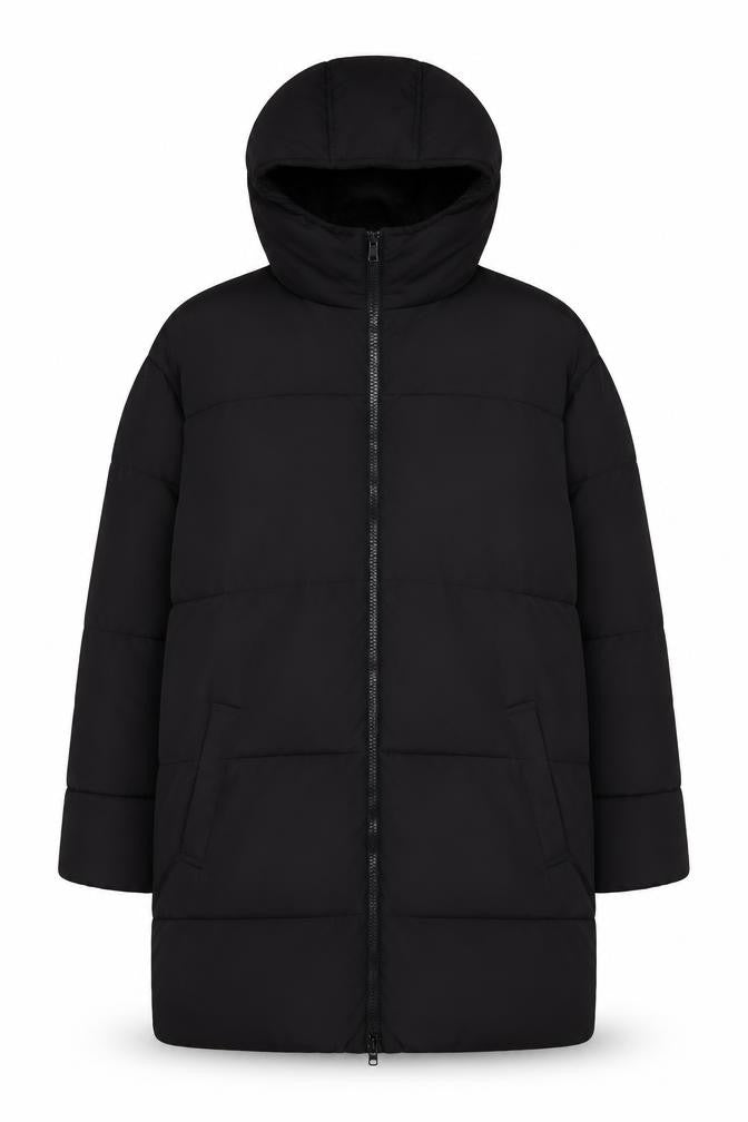 ASOS Womens Black Puffer Jacket M Long Hooded Insulated